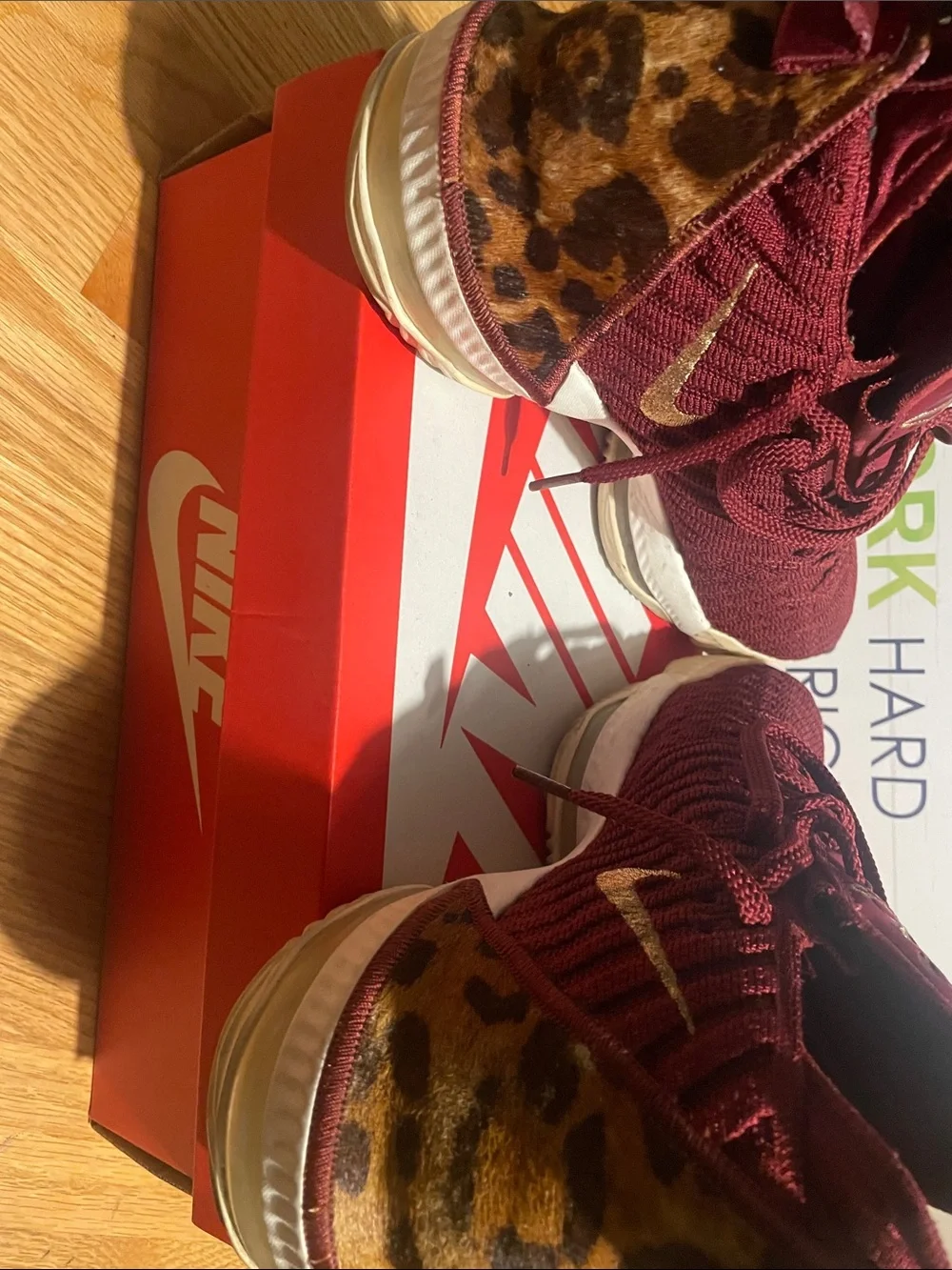 Men's Burgundy Athletic Sneakers - LeBron James with Cheetah print. (Rare)